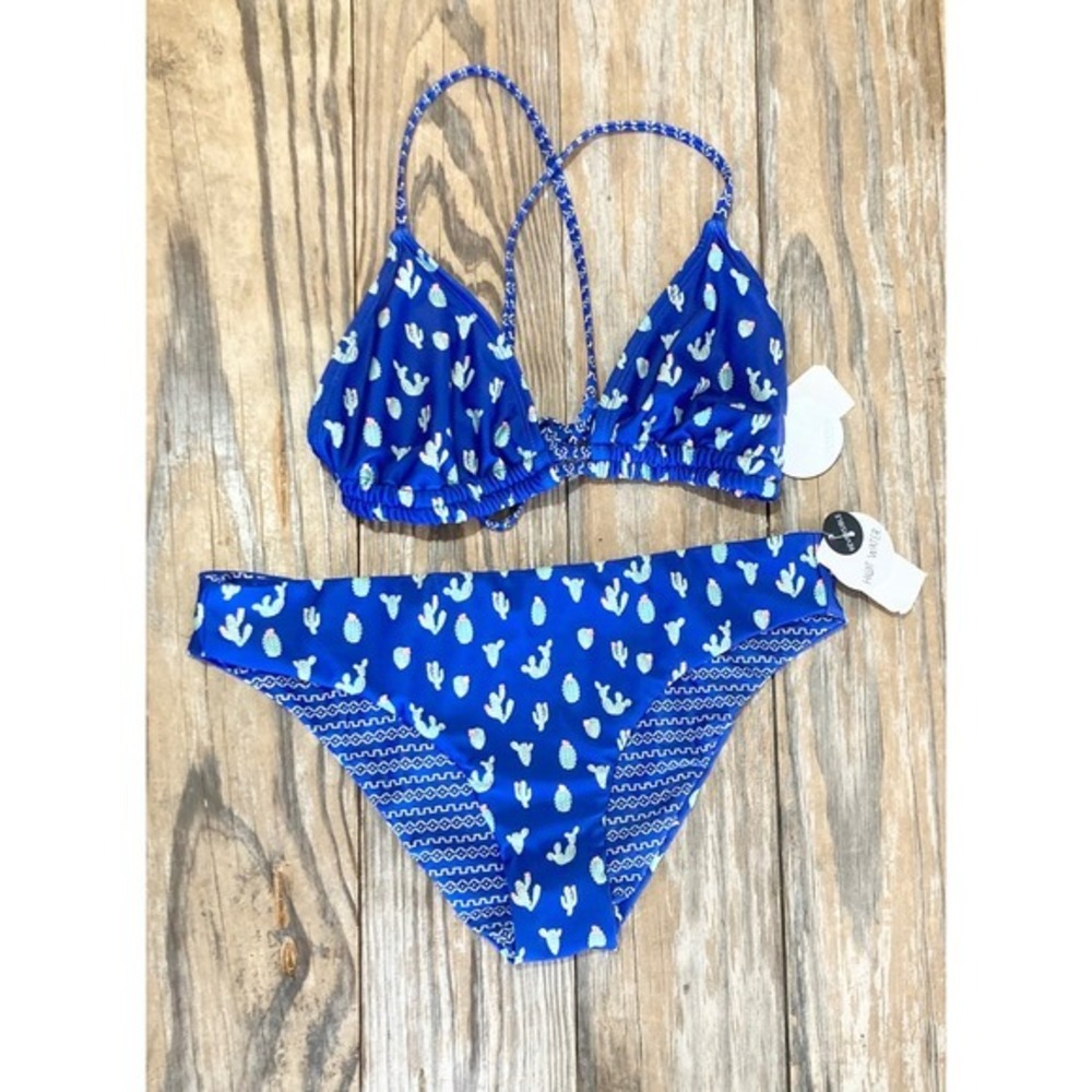 Hot‎ Water Reversible Cactus Geometric Bikini Set Blue Large 24CC1249 24CC4069